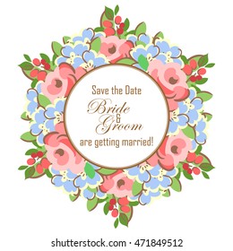 Vintage delicate invitation with flowers for wedding, marriage, bridal, birthday, Valentine's day.