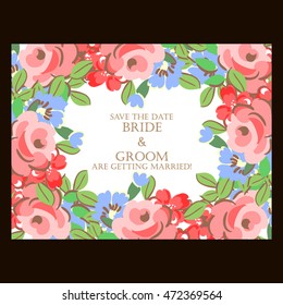 Vintage delicate invitation with flowers for wedding, marriage, bridal, birthday, Valentine's day.