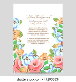 Vintage delicate invitation with flowers for wedding, marriage, bridal, birthday, Valentine's day.