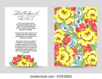 Vintage delicate invitation with flowers for wedding, marriage, bridal, birthday, Valentine's day.