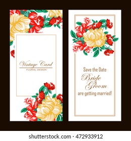 Vintage delicate invitation with flowers for wedding, marriage, bridal, birthday, Valentine's day.
