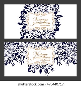 Vintage delicate invitation with flowers for wedding, marriage, bridal, birthday, Valentine's day.