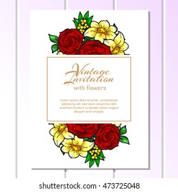 Vintage delicate invitation with flowers for wedding, marriage, bridal, birthday, Valentine's day.