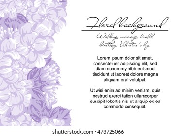 Vintage delicate invitation with flowers for wedding, marriage, bridal, birthday, Valentine's day.