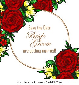 Vintage delicate invitation with flowers for wedding, marriage, bridal, birthday, Valentine's day. Romantic vector illustration.