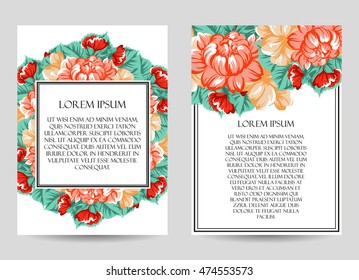 Vintage delicate invitation with flowers for wedding, marriage, bridal, birthday, Valentine's day. Romantic vector illustration.