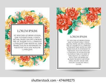 Vintage delicate invitation with flowers for wedding, marriage, bridal, birthday, Valentine's day. Romantic vector illustration.