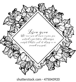 Vintage delicate invitation with flowers for wedding, marriage, bridal, birthday, Valentine's day. Romantic vector illustration.
