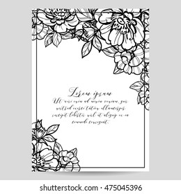 Vintage delicate invitation with flowers for wedding, marriage, bridal, birthday, Valentine's day. Romantic vector illustration.