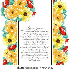Vintage delicate invitation with flowers for wedding, marriage, bridal, birthday, Valentine's day. Romantic vector illustration.