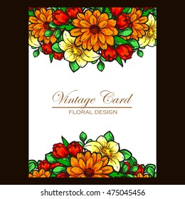 Vintage delicate invitation with flowers for wedding, marriage, bridal, birthday, Valentine's day. Romantic vector illustration.