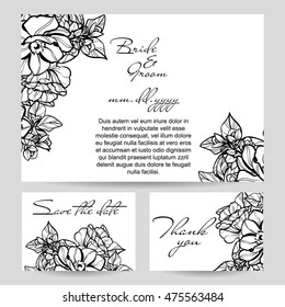 Vintage delicate invitation with flowers for wedding, marriage, bridal, birthday, Valentine's day. Romantic vector illustration.