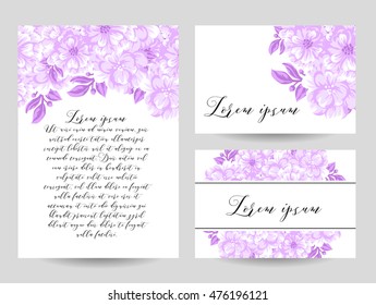 Vintage delicate invitation with flowers for wedding, marriage, bridal, birthday, Valentine's day. Romantic vector illustration.