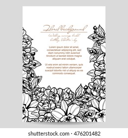 Vintage delicate invitation with flowers for wedding, marriage, bridal, birthday, Valentine's day. Romantic vector illustration.