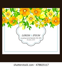 Vintage delicate invitation with flowers for wedding, marriage, bridal, birthday, Valentine's day.