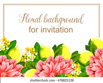 Vintage delicate invitation with flowers for wedding, marriage, bridal, birthday, Valentine's day.
