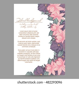 Vintage delicate invitation with flowers for wedding, marriage, bridal, birthday, Valentine's day.