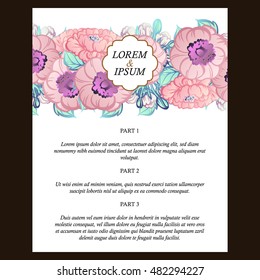 Vintage delicate invitation with flowers for wedding, marriage, bridal, birthday, Valentine's day.