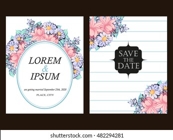 Vintage delicate invitation with flowers for wedding, marriage, bridal, birthday, Valentine's day.