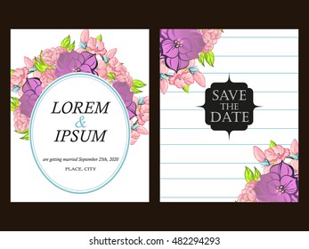 Vintage delicate invitation with flowers for wedding, marriage, bridal, birthday, Valentine's day.