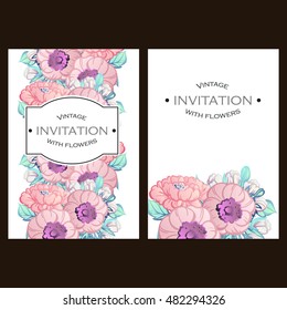 Vintage delicate invitation with flowers for wedding, marriage, bridal, birthday, Valentine's day.