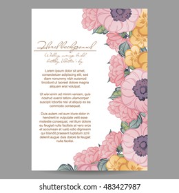 Vintage delicate invitation with flowers for wedding, marriage, bridal, birthday, Valentine's day.