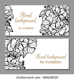 Vintage delicate invitation with flowers for wedding, marriage, bridal, birthday, Valentine's day. Romantic vector illustration.