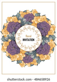 Vintage delicate invitation with flowers for wedding, marriage, bridal, birthday, Valentine's day. Romantic vector illustration.
