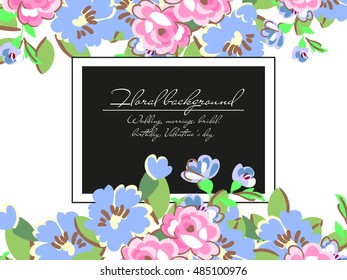Vintage delicate invitation with flowers for wedding, marriage, bridal, birthday, Valentine's day.