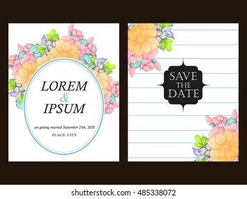 Vintage delicate invitation with flowers for wedding, marriage, bridal, birthday, Valentine's day. Romantic vector illustration.
