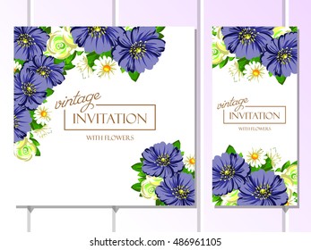 Vintage delicate invitation with flowers for wedding, marriage, bridal, birthday, Valentine's day.