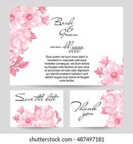 Vintage delicate invitation with flowers for wedding, marriage, bridal, birthday, Valentine's day.