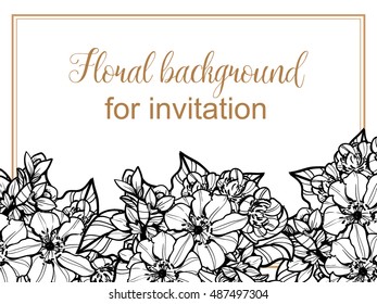 Vintage delicate invitation with flowers for wedding, marriage, bridal, birthday, Valentine's day.