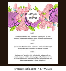 Vintage delicate invitation with flowers for wedding, marriage, bridal, birthday, Valentine's day. Romantic vector illustration.