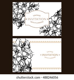 Vintage delicate invitation with flowers for wedding, marriage, bridal, birthday, Valentine's day.
