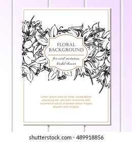 Vintage delicate invitation with flowers for wedding, marriage, bridal, birthday, Valentine's day.