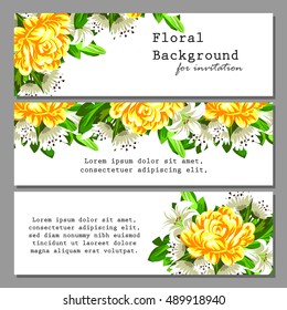 Vintage delicate invitation with flowers for wedding, marriage, bridal, birthday, Valentine's day.