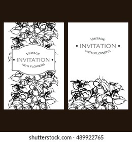 Vintage delicate invitation with flowers for wedding, marriage, bridal, birthday, Valentine's day. Romantic vector illustration.