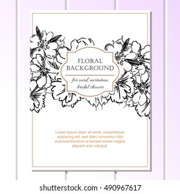 Vintage delicate invitation with flowers for wedding, marriage, bridal, birthday, Valentine's day.