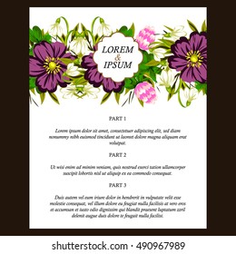 Vintage delicate invitation with flowers for wedding, marriage, bridal, birthday, Valentine's day.