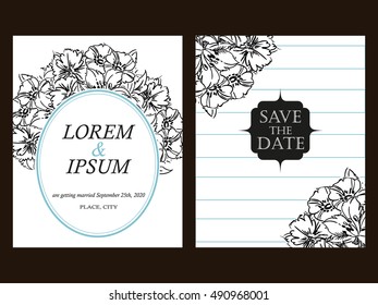 Vintage delicate invitation with flowers for wedding, marriage, bridal, birthday, Valentine's day.