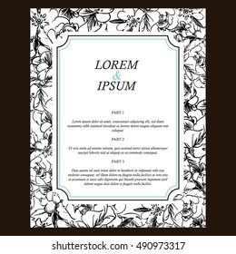 Vintage delicate invitation with flowers for wedding, marriage, bridal, birthday, Valentine's day. Romantic vector illustration.