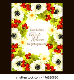 Vintage delicate invitation with flowers for wedding, marriage, bridal, birthday, Valentine's day.