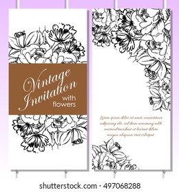 Vintage delicate invitation with flowers for wedding, marriage, bridal, birthday, Valentine's day. Romantic vector illustration.