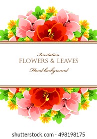 Vintage delicate invitation with flowers for wedding, marriage, bridal, birthday, Valentine's day.