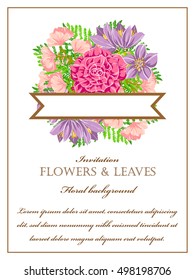 Vintage delicate invitation with flowers for wedding, marriage, bridal, birthday, Valentine's day.