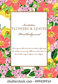 Vintage delicate invitation with flowers for wedding, marriage, bridal, birthday, Valentine's day. Romantic vector illustration.