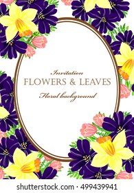 Vintage delicate invitation with flowers for wedding, marriage, bridal, birthday, Valentine's day. Romantic vector illustration.