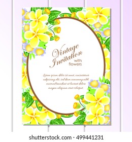 Vintage delicate invitation with flowers for wedding, marriage, bridal, birthday, Valentine's day. Romantic vector illustration.