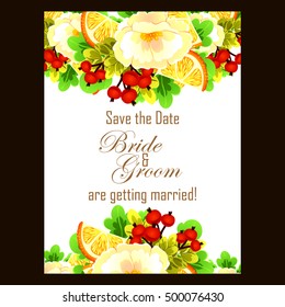Vintage delicate invitation with flowers for wedding, marriage, bridal, birthday, Valentine's day.